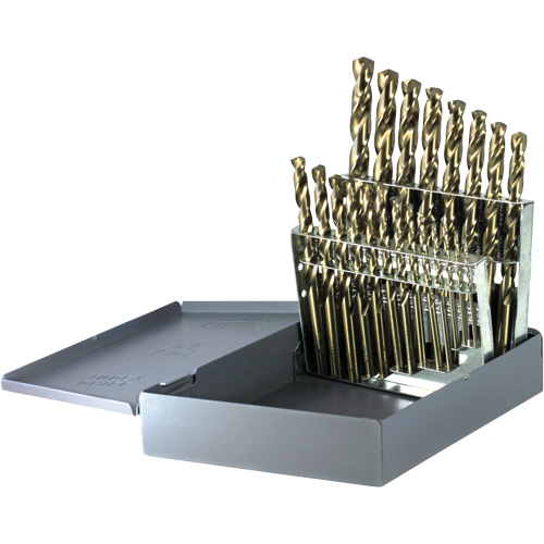 DRILLCO Heavy-Duty Jobber Length Drill Bit Set, 21 Pieces, Cobalt Action Paper