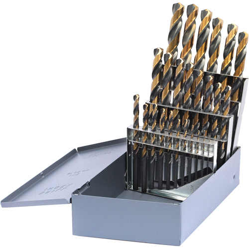 DRILLCO Metric Jobber Length Drill Bit Set, 25 Pieces, High Speed Steel Action Paper