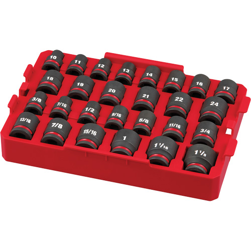 Jeu de douilles profondes 3/8" Shockwave Impact Duty Packout, 27 Mcx, Chocs, Prise de 1/2" Action Paper
