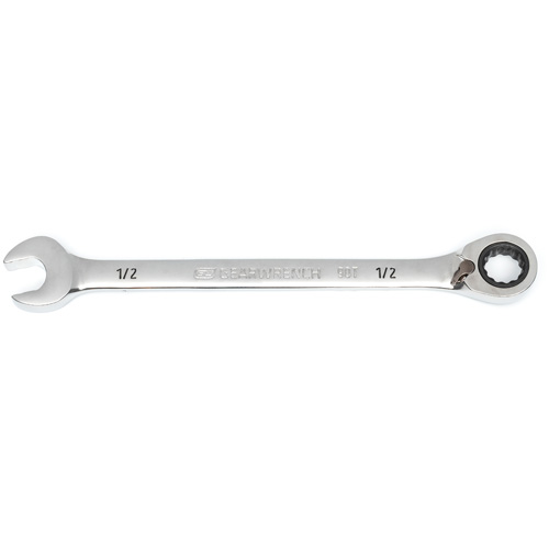 90-Tooth Reversible Ratcheting Wrench, 12 Point, 1/2", Chrome/Polished Finish Action Paper