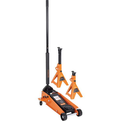 Service Jack with 4-Ton Vehicle Stands, 3.5 Ton(s) Capacity, 5-1/8" Lowered, 21" Raised, Manual Hydraulic Action Paper