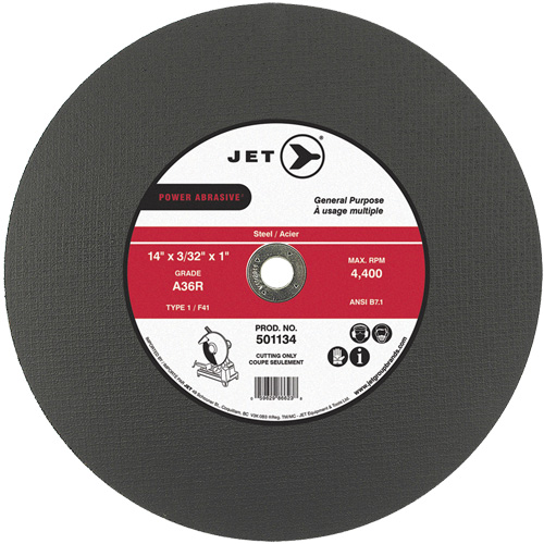 Meule &agrave; tronçonner Power Abrasive A36R, 14" x 3/32", Arbre de 1", Type 1, 4400 Tr/min Action Paper