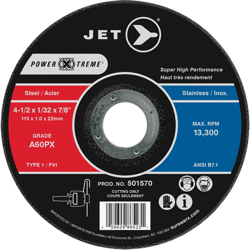 A60PX Power-Xtreme Cut-Off Wheel, 4-1/2" x 1/32", 7/8" Arbor, Type 1, 13300 RPM Action Paper