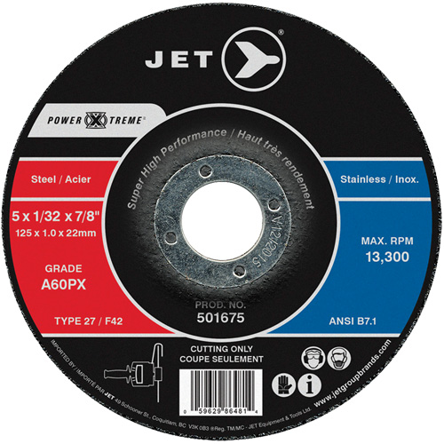 A60PX Power-Xtreme Cut-Off Wheel, 4-1/2" x 3/64", 7/8" Arbor, Type 27, 13300 RPM Action Paper