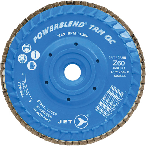 PowerBlend TRM QC Trimmable Flap Disc, 4-1/2" x 5/8"-11, Type 27, Z60 Grit, Zirconia Alumina Action Paper