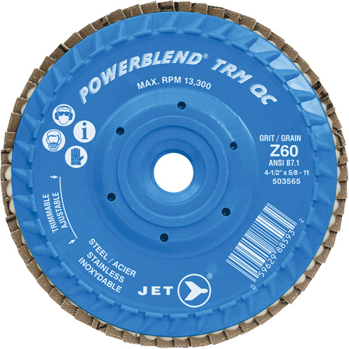PowerBlend TRM QC Trimmable Flap Disc, 5" x 5/8"-11, Type 27, Z60 Grit, Zirconia Alumina Action Paper
