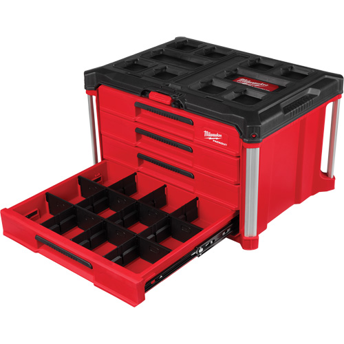 PackOut 4-Drawer Tool Box, 16-3/10" x 22-1/5" x 14-3/10", Red Action Paper