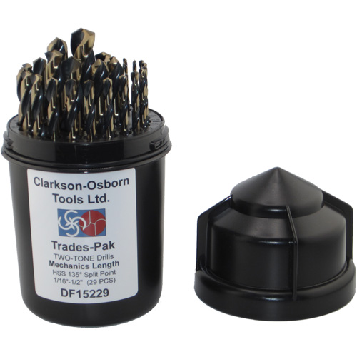 Jeu de forets de m&eacute;canicien 2 tons 29 mcx, Acier rapide Action Paper