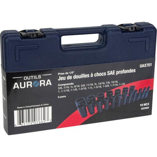 Jeu de douilles SAE, 19 Mcx, Chocs, Prise de 1/2", Profond Action Paper