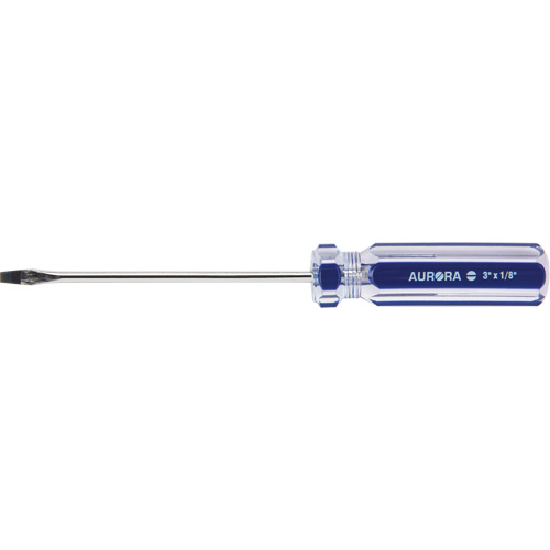 Tournevis &agrave; fente bleu transparent avec bandes , Tige de 1/8", Ronde, Prise en Plastique Action Paper
