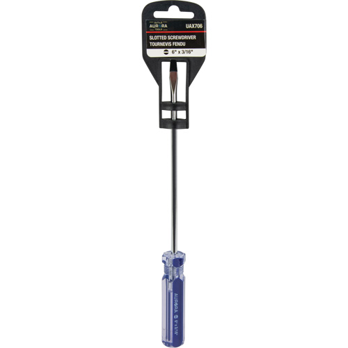 Tournevis &agrave; fente bleu transparent avec bandes, Tige de 3/16", Ronde, Prise en Plastique Action Paper