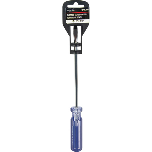 Tournevis &agrave; fente bleu transparent avec bandes, Tige de 1/4", Ronde, Prise en Plastique Action Paper