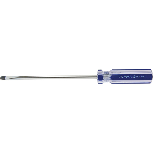 Tournevis &agrave; fente bleu transparent avec bandes, Tige de 1/4", Ronde, Prise en Plastique Action Paper