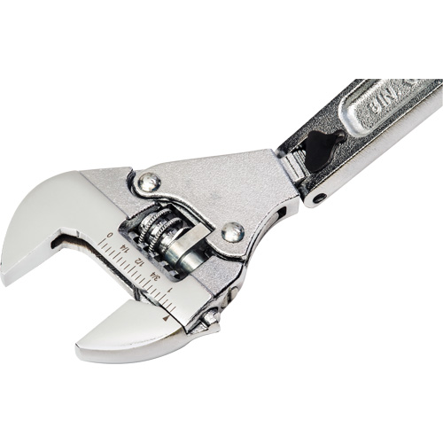 Adjustable Ratcheting Flex Wrench, 8" L, 2-27/50" Max Width, Chrome/Polished Action Paper