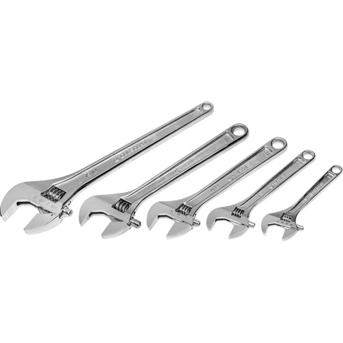 Chrome Wrench Set, Adjustable, 5 Pieces, Imperial and Metric Action Paper