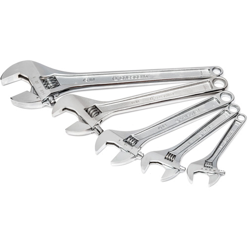 Chrome Wrench Set, Adjustable, 5 Pieces, Imperial and Metric Action Paper