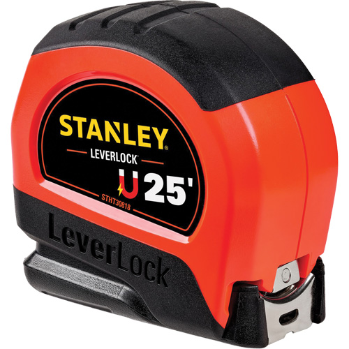 High-Visibility Magnetic LEVERLOCK&reg; Tape Measure, 25', Imperial Graduations Action Paper