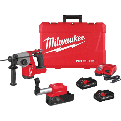 FUEL SDS Plus Rotary Hammer with Dust Extractor Kit, 18 V, 5/8", 1400 RPM Action Paper