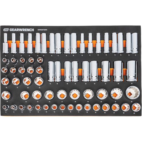 Jeu d'outils m&eacute;triques pour m&eacute;canicien MEGAMOD dans des plateaux en mousse modulaire avec armoire roulante &agrave; outils, 358 morcea Action Paper