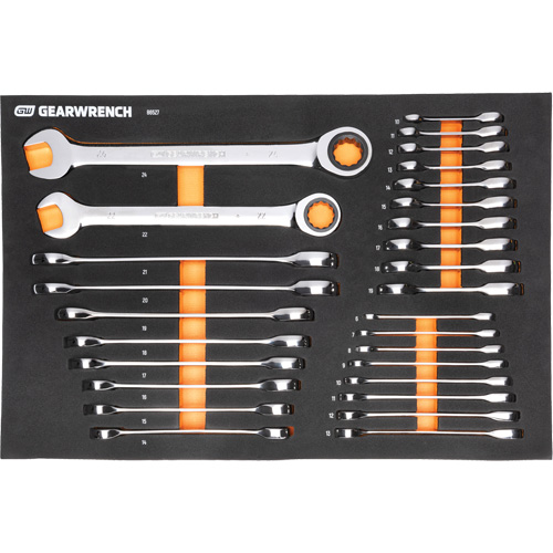 Jeu d'outils m&eacute;triques pour m&eacute;canicien MEGAMOD dans des plateaux en mousse modulaire avec armoire roulante &agrave; outils, 358 morcea Action Paper
