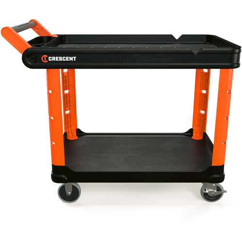 RAILWORKS 2-Shelf Industrial Utility Cart with 5" Hard Casters, 47" L x 24-1/2" W x 34" H, Black/Orange Action Paper