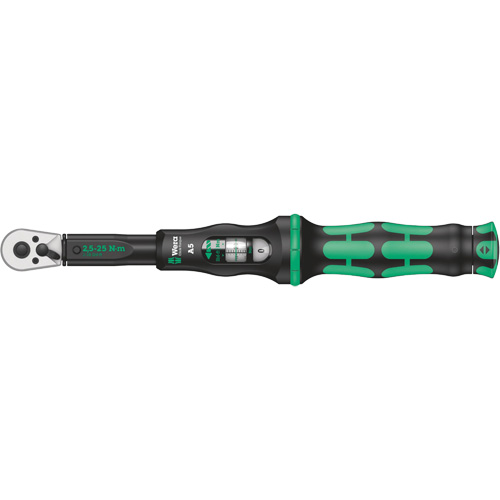 Click-Torque A 5 Torque Wrench with Reversible Ratchet, Click, 1/4" Square Drive, 2.5 - 25 Nm Action Paper