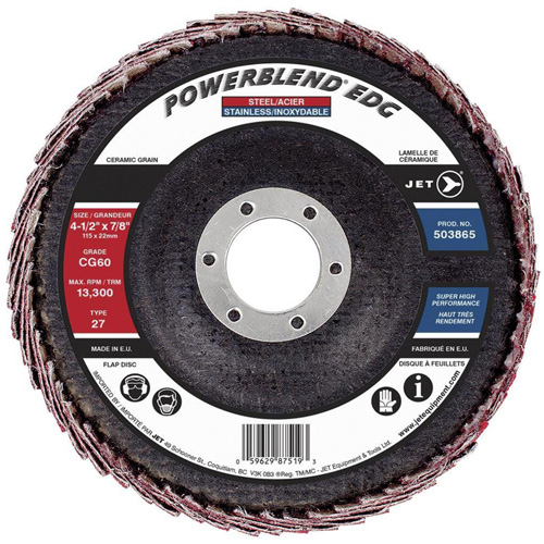 POWERBLEND EDG Flap Disc, 4-1/2" x 7/8", Type 27, CG60 Grit, Ceramic Action Paper