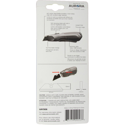 Retractable Safety Knife , Stainless Steel, Heavy-Duty, Plastic/Aluminum Handle Action Paper