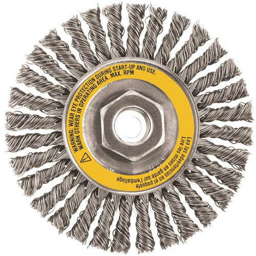 Brosse boisseau, Dia. 4", Fils 0,02", Arbre 5/8"-11, Acier inoxydable Action Paper
