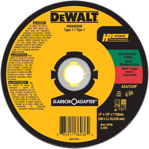 High Performance Cutting Wheel for Circular Saws, 12" x 1/8" Arbor, Aluminum Oxide Action Paper