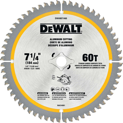 Tungsten Carbide-Tipped Steel Circular Saw Blade, 7-1/4", 60 Teeth, Non-Ferrous Use Action Paper