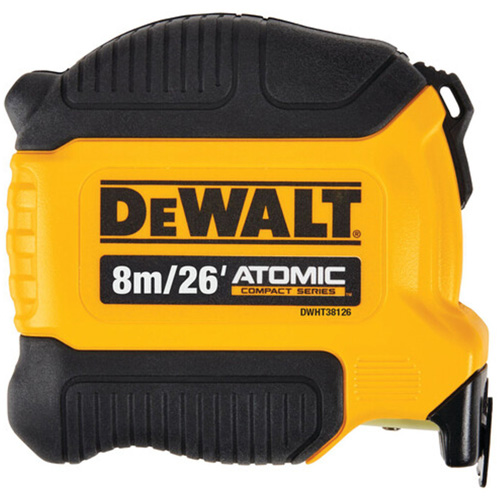 ATOMIC COMPACT SERIES Tape Measure, 26'/8 m, Imperial & Metric Graduations Action Paper
