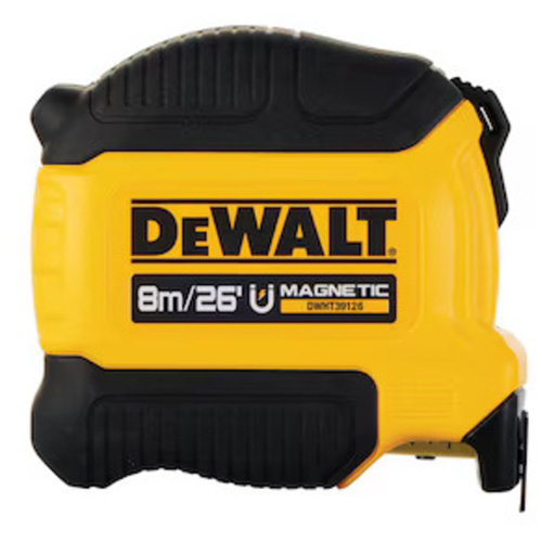 Compact Magnetic Tape Measure, 26'/8 m, Imperial & Metric Graduations Action Paper