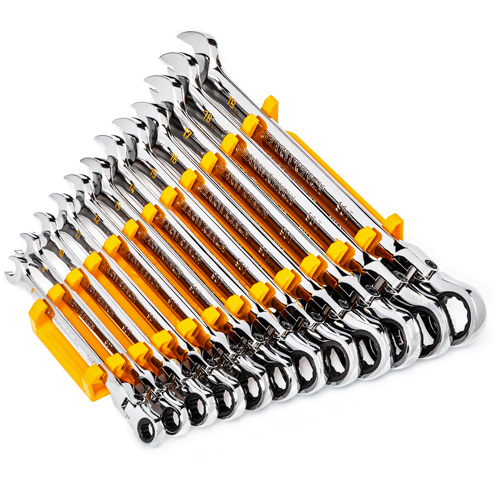 90-Tooth 12 Point Wrench Set, Flex Head/Ratcheting Combination, 12 Pieces, Metric Action Paper