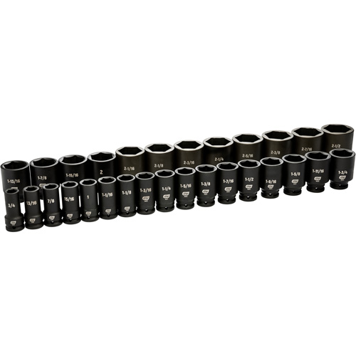 Jeu de douilles SAE &agrave; 6 pans, 29 Mcx, Chocs, Prise de 3/4", Profond Action Paper