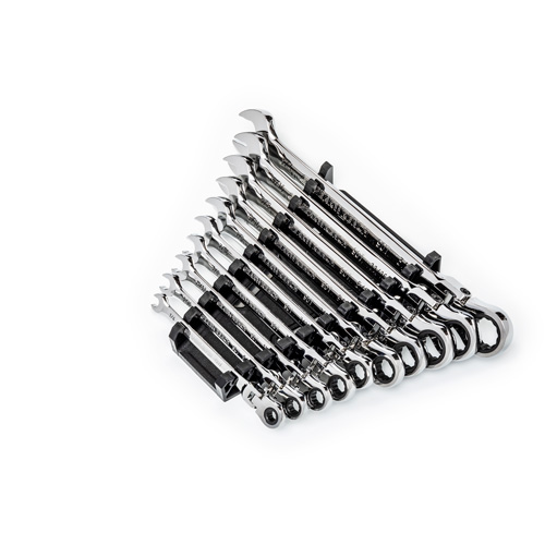 90-Tooth 12 Point SAE Wrench Set, Flex Head/Ratcheting Combination, 10 Pieces, Imperial Action Paper