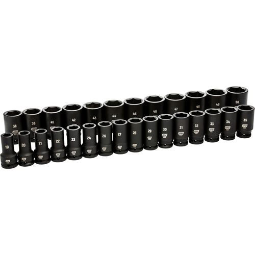 Jeu de douilles m&eacute;triques &agrave; 6 pans, 28 Mcx, Chocs, Prise de 3/4", Profond Action Paper