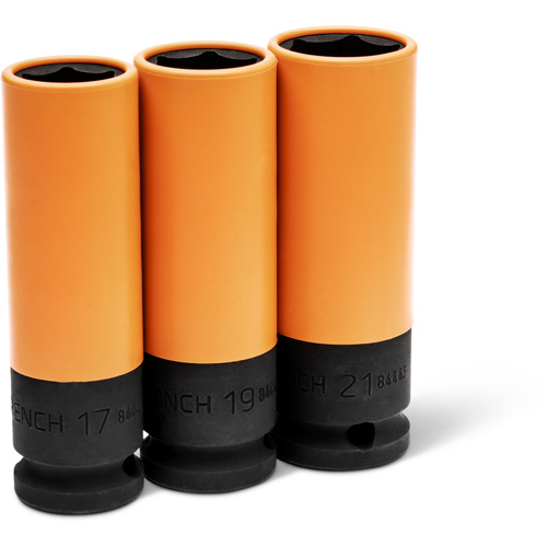 Jeu de douilles m&eacute;triques haute r&eacute;sistance pour protecteurs de roues, 3 Mcx, Chocs, Prise de 1/2", Profond Action Paper