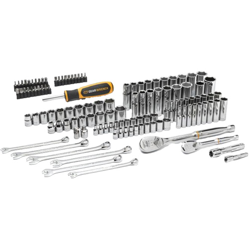 Jeu d'outils manuels pour m&eacute;canicien 90T SAE/m&eacute;trique avec prises 1/4" & 3/8" Action Paper