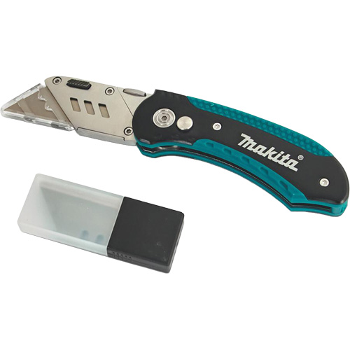 Folding Quick-Change Jobsite Utility Knife with 10-Piece Replacement Blades, Steel Blade Action Paper
