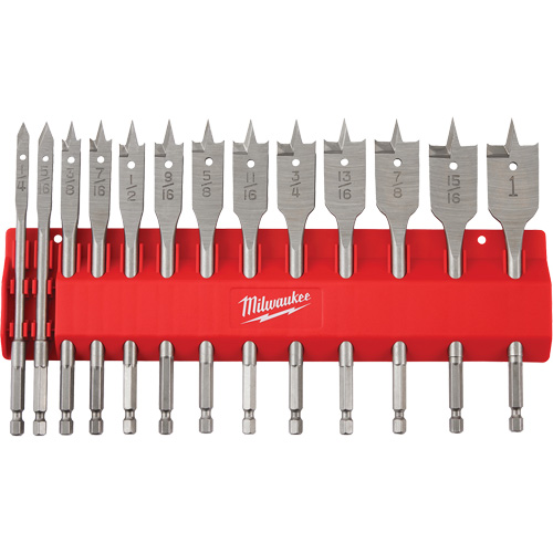 Flat Boring Bit Set, 13 Pieces, High Carbon Steel Action Paper