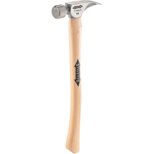 Titanium Milled Face Hammer with Curved Hickory Handle, 14 oz., Wood Handle, 18" L Action Paper