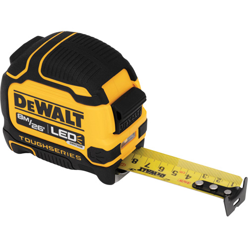 TOUGHSERIES Lighted Tape Measure, 26'/8 m, Imperial & Metric Graduations Action Paper