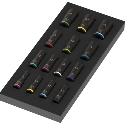 Insert en mousse pour jeu de douilles profondes Impaktor 1 Zyklop B, 15 Mcx, Chocs, Prise de 3/8", Profond Action Paper