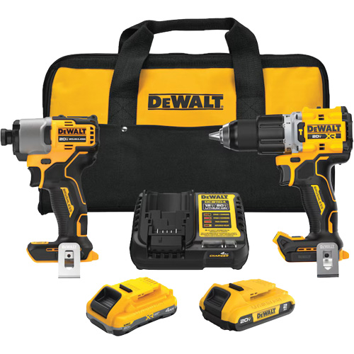 XR Brushless Cordless Premium Drill Driver Kit with 4 Ah POWERSTACK Battery and 2 Ah Battery, 20 V Action Paper