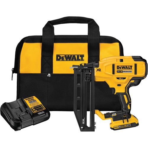 XR&reg; 16 GA Cordless Straight Finish Nailer Kit, 20 V, Lithium-Ion Action Paper