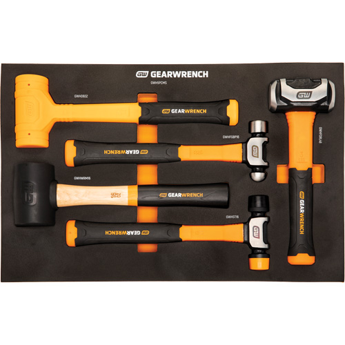 Mixed Hammer Set in Foam Storage Tray, 5 Pieces Action Paper