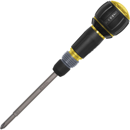 Ratcheting Fastbit Tru-Grip Screwdriver, Phillips & Slotted Bits, 8-1/2" L, Plastic/Cushion Grip Handle Action Paper