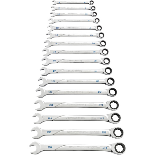 120XP Universal Spline XL Wrench Set, Ratcheting Combination, 16 Pieces, Metric Action Paper