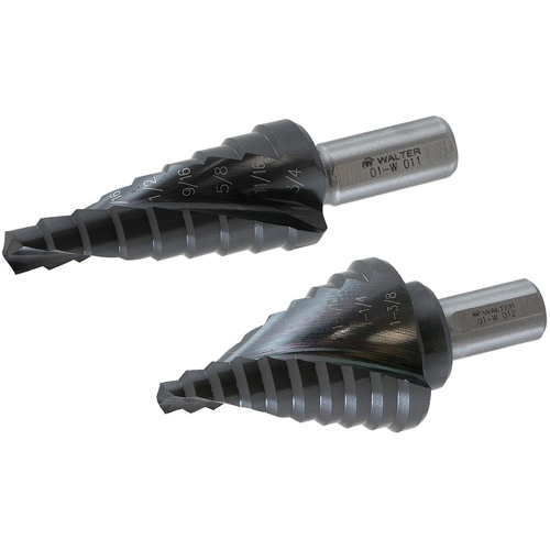 Multi-Step Drill Bit, 1/4" - 1-3/8" , 1/8" Increments, High Speed Steel Action Paper